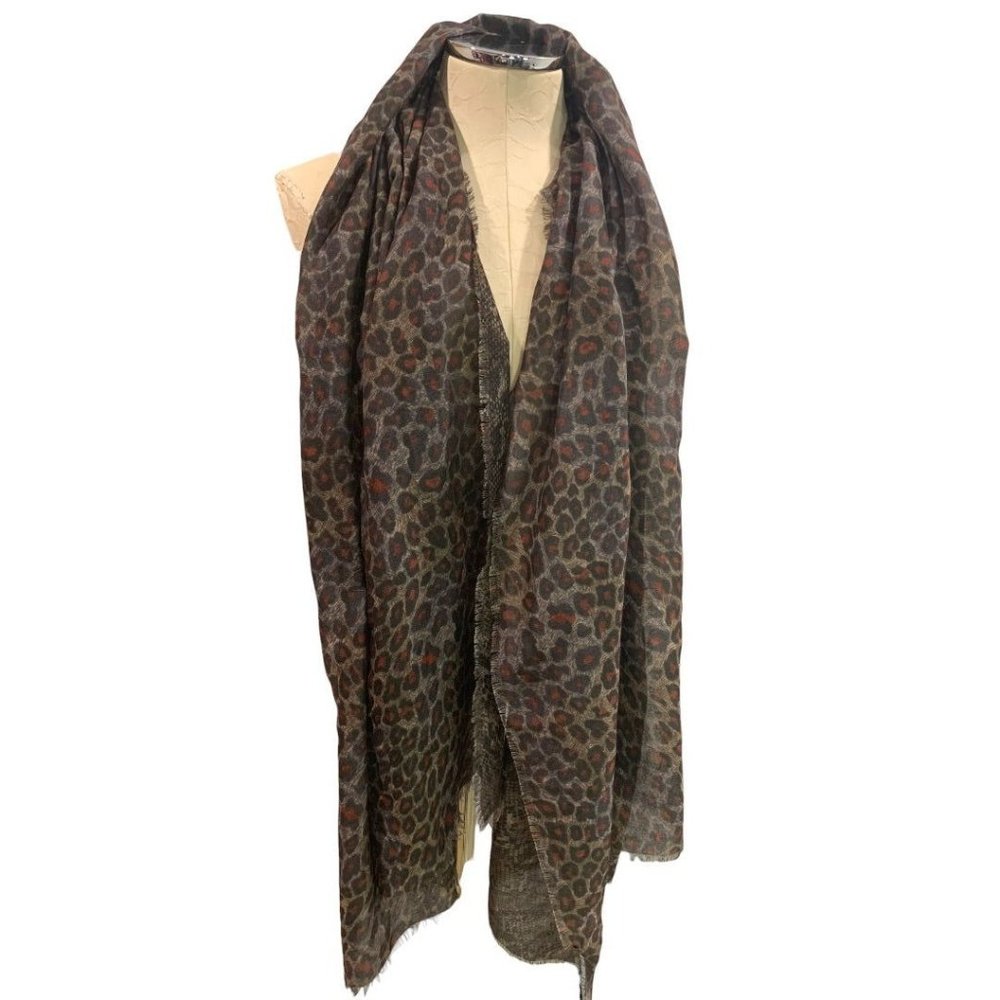 Charlie Paige Sheer Animal Print Snakeskin Reversible Brown Rust Lightweight Sca